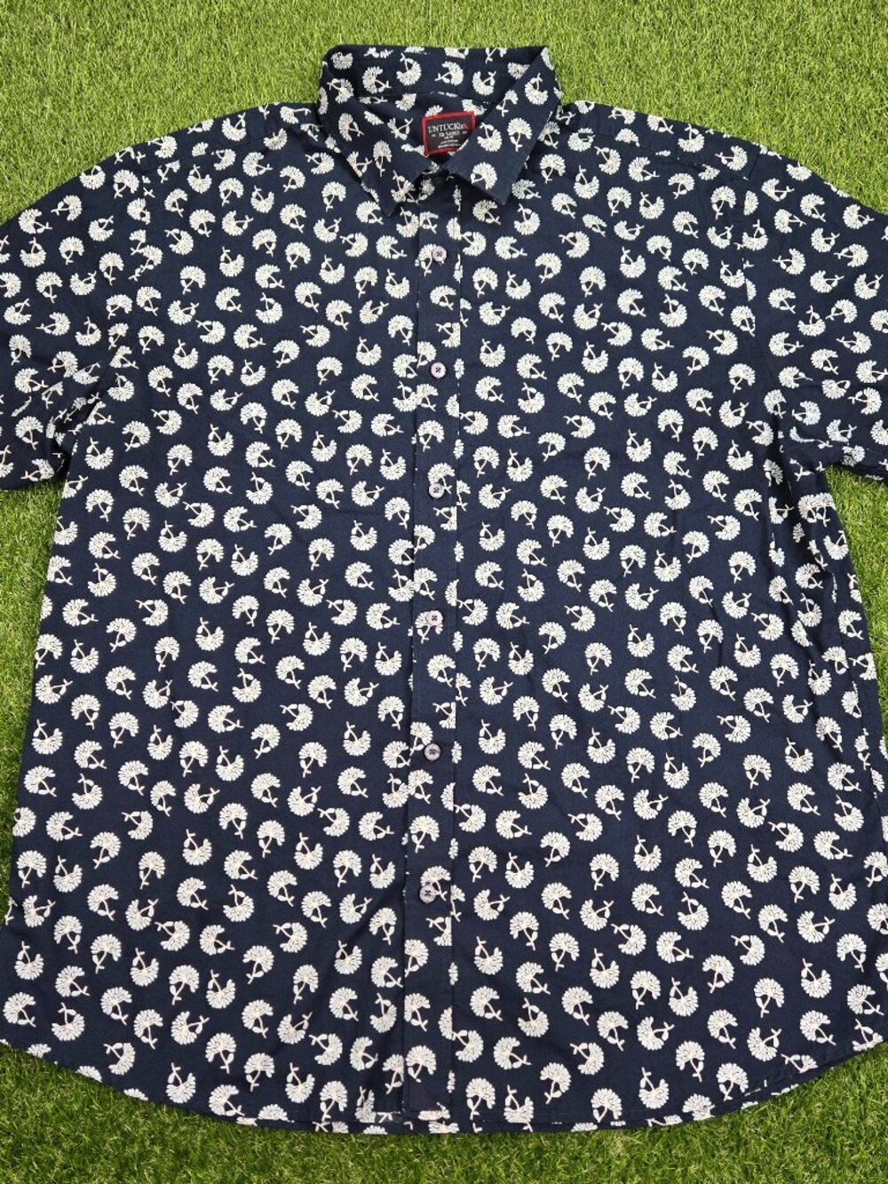 UNTUCKit Shirt Mens 2XL XXL Navy Blue Slim Fit Floral Beach Hawaiian Cotton